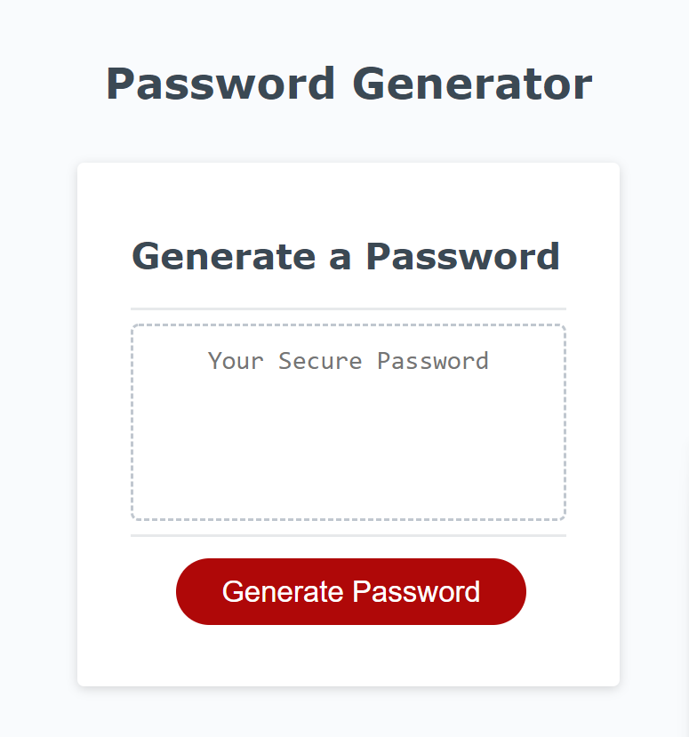 screenshot of Password Generator site